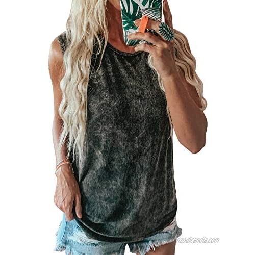 Eytino Women Tie Dye/Floral Printed Twisted Front Strappy Tank Tops Loose Casual Sleeveless Shirts Blouse(S-XXL)
