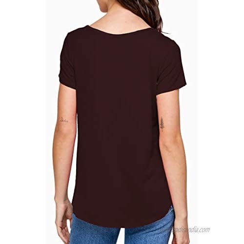 FASHIONOLIC Womens Casual V Neck Short Sleeve Criss Cross/Lace Trim V Neck T-Shirt Blouse Tank Tops S-3X (Made in USA)