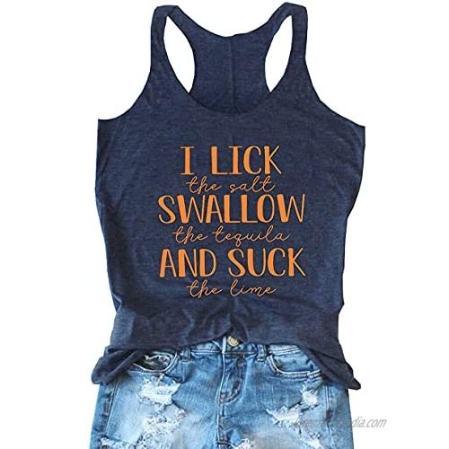 I Lick The Salt Swallow The Tequila Tank Top Women Funny Letter Print Day Drinking Shirt Graphic Racerback Tee Tops