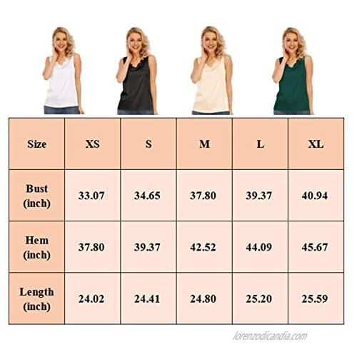 Miqieer Women's Silk V Neck Camisole Lace Racerback Tank Tops Casual Loose Sleeveless Blouse Shirts