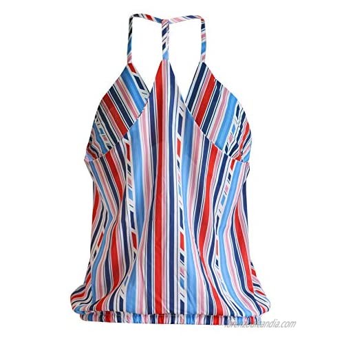 MOMJO Summer V Neck Striped Sleeveless Cami Tank Tops for Women