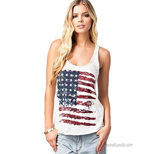 REINDEAR Fashion Women Patriotic American Flag Print Lace Camisole Tank Top