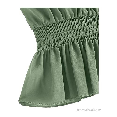 Romwe Women's Sleeveless V Neck Shirred Waist Ruffle Peplum Cami Tank Tops