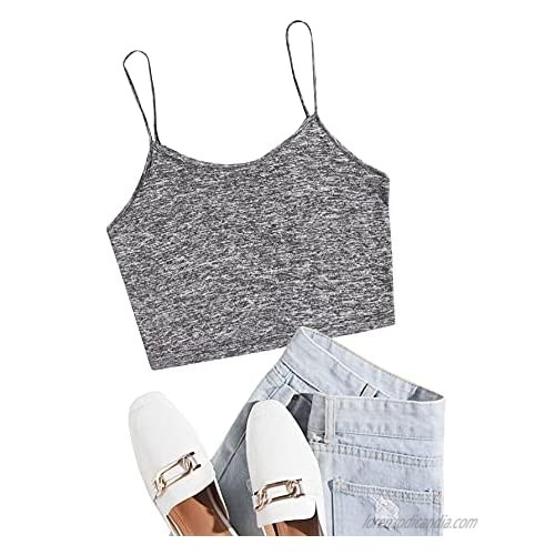 SheIn Women's Solid Contrast Lace Sleeveless Ribbed Knit Cami Crop Top