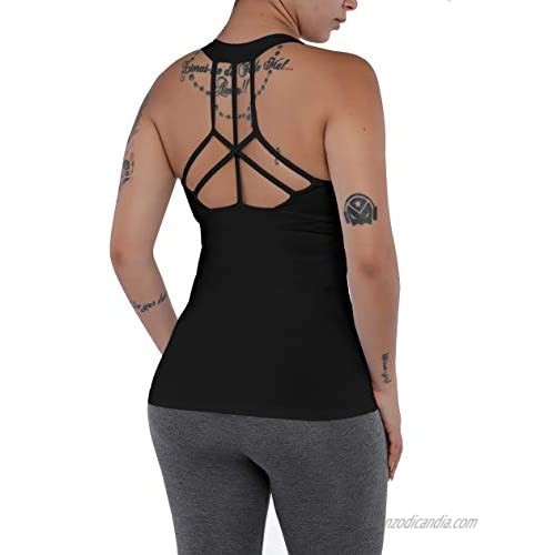 Splendorflying Womens Yoga Tops Activewear Workout Shirts Racerback Strappy Tank Tops with Built-in Support Bra