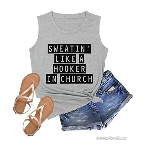 Summer Cute Graphic Shirts for Women Sweatin Like A Hooker in Church Letter Print Tank Tops