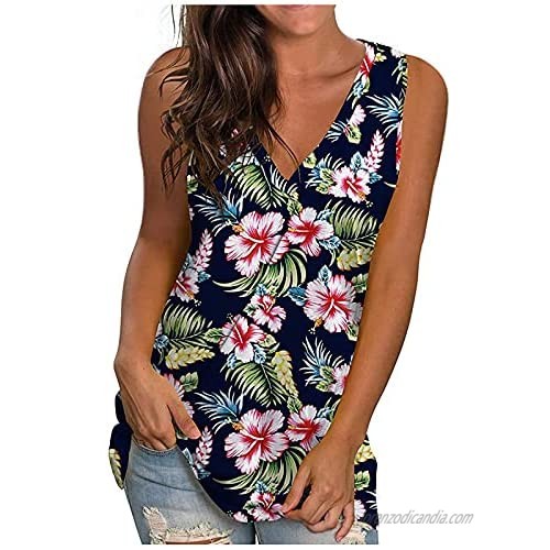 Tupenty Tank Tops for Women Womens Summer Tops Floral Print V Neck Sleeveless T-Shirts Casual Blouse Plus Size Tunics