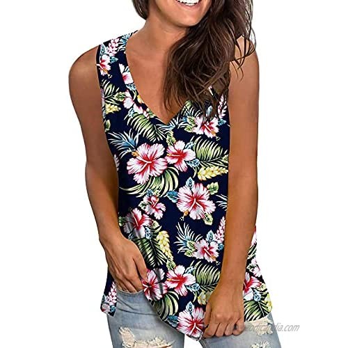 Tupenty Tank Tops for Women Womens Summer Tops Floral Print V Neck Sleeveless T-Shirts Casual Blouse Plus Size Tunics