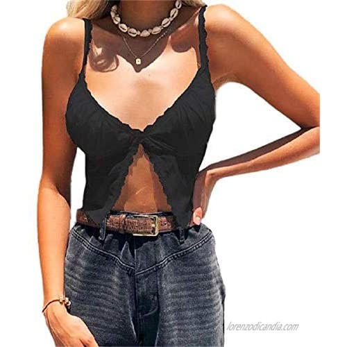 Women Sexy Lace Crop Top E-Girl See Through Slim Fit Spaghetti Strap Y2k Tank Top