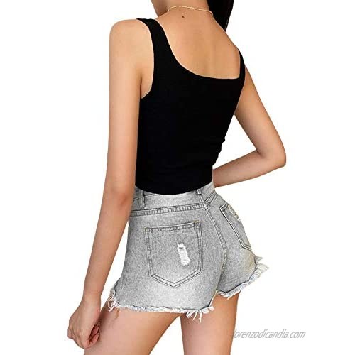 Women’s Color Block Patchwork Crop Top Sleeveless See Through Cami Irregular Hem Tank Vest