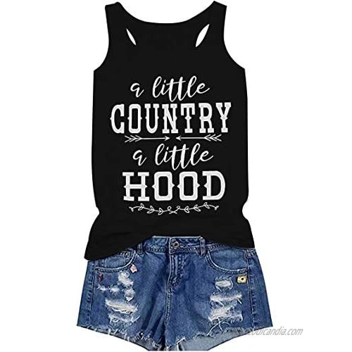 Womens Vintage Tank Tops Country Music Shirt A Little Country A Little Hood Vest Tee