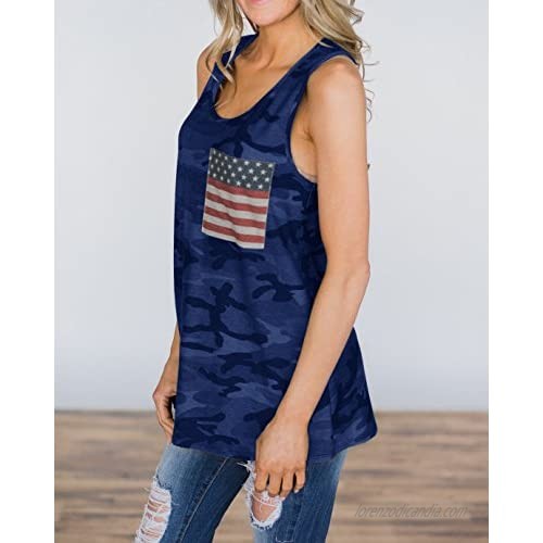 Zarmfly Women's American Flag Tank Tops 4th of July Camo Tee Loose Sleeveless Tunic Patriotic USA T Shirts