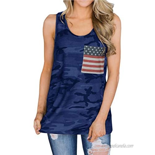 Zarmfly Women's American Flag Tank Tops 4th of July Camo Tee Loose Sleeveless Tunic Patriotic USA T Shirts