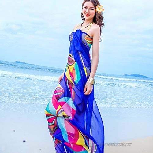 GERINLY Chiffon Thin Sarong Wrap: Geometrical Design Plus Size Beach Cover Up