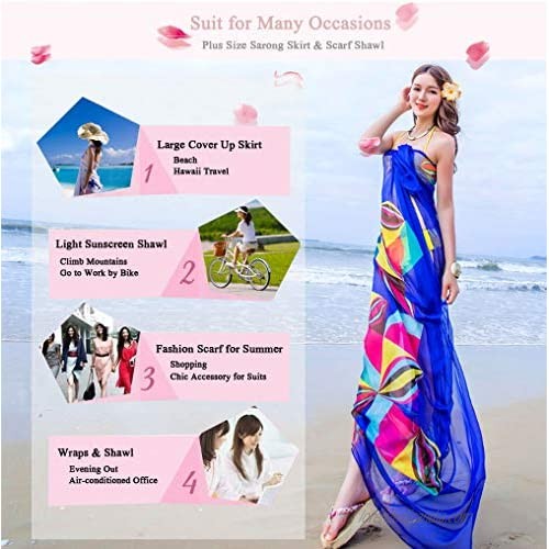 GERINLY Chiffon Thin Sarong Wrap: Geometrical Design Plus Size Beach Cover Up