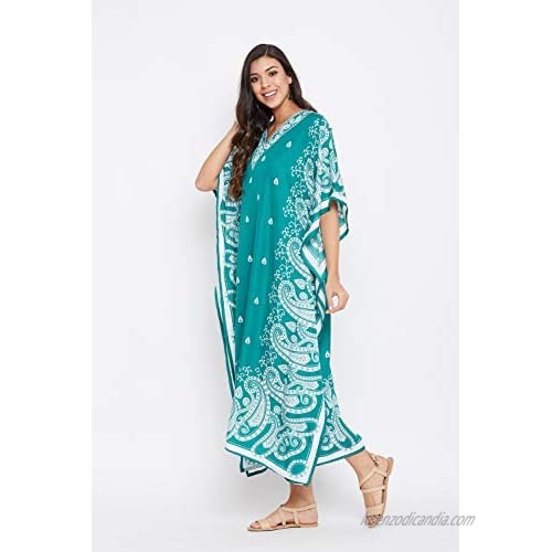 Gypsie Blu Paisley Print Kaftan for Women Polyester Caftan Dress Kimono Sleeve Plus Size Beach Maxi Dresses