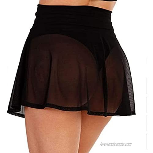 KnniMorning TEES Women's Sheer Mesh Mini Skirts See-Through High Waist Solid Skater Skirt Beach Cover-ups