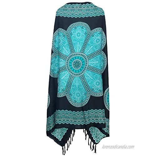 Mandala Sarong Wraps from Bali Beach Cover Up (Flower Black/Blue)