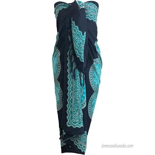 Mandala Sarong Wraps from Bali Beach Cover Up (Flower Black/Blue)
