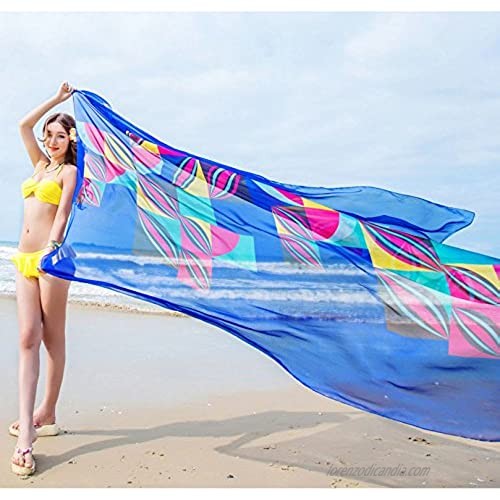 Sexy Women Chiffon Beach Swimwear Sarong Wrap Dress Bikini Cover Up Scarf (Blue)