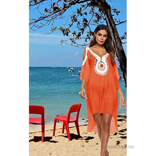 SIAEAMRG Swimsuit Cover Ups for Women Crochet Chiffon Off Shoulder Summer Beach Cover Up Dress