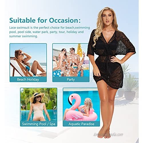 Women's Lace Swimsuit Beach Cover Up Bikini Beachwear Sexy Sheer Bathing Suit Coverups