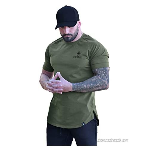 COMBAT FITNESS Mens Gym Workout T-Shirt Muscle Fitted Athlete Sports Training Slim-Fit Bodybuilding Shirt