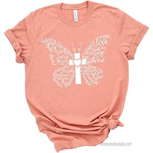 Love in Faith - Butterfly Cross Prism Sunset Tee - 100% True to Size