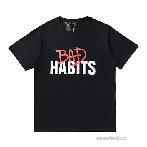 Vlone Bad Habits Shirt Big V Letter Printing Shirts Couples Cotton Loose Short Sleeve Tees