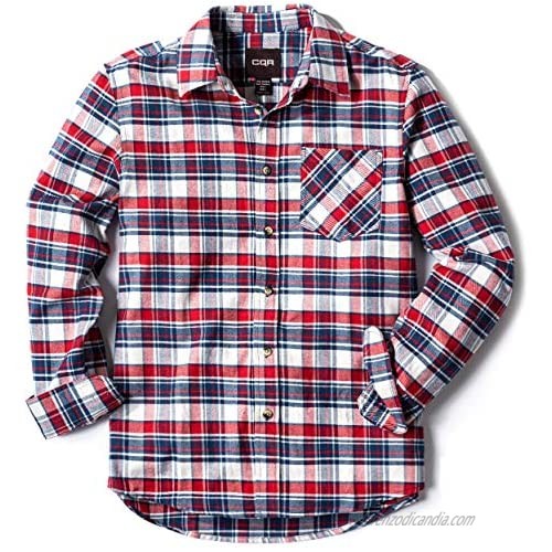 CQR Men's All Cotton Flannel Shirt  Brushed Soft Casual Button Up Plaid Shirt  Long Sleeve Outdoor Shirts