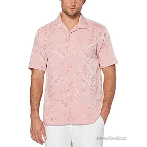 Cubavera Men's Short Sleeve Floral Leaf Print Two Tone Shirt