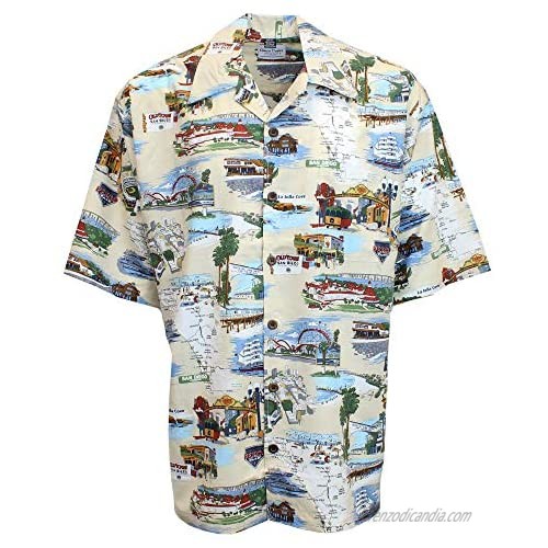David Carey San Diego Camp Shirt – Beige – Button Up Collared Short Sleeve Mechanic Camp/Club Shirt