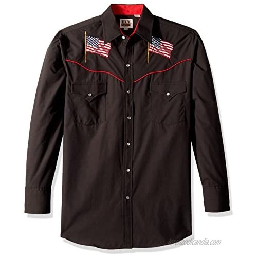 ELY CATTLEMAN Men's Long Sleeve Solid Shirt with Flag Embroidery and Piping