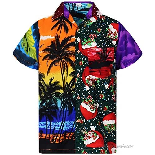 Funky Hawaiian Shirt for Men Short-Sleeve Front-Pocket Hawaiian-Print Every Shirt is a Unique Mix Multidesigns
