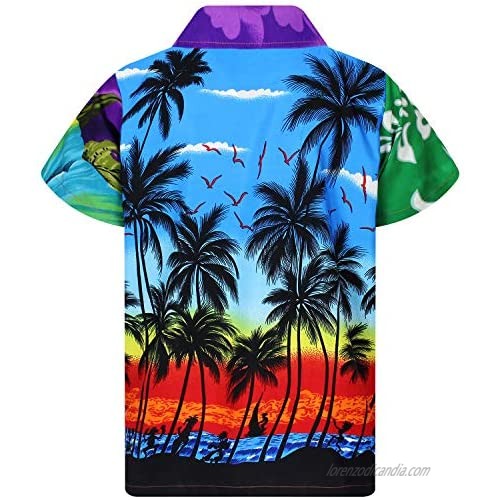 Funky Hawaiian Shirt for Men Short-Sleeve Front-Pocket Hawaiian-Print Every Shirt is a Unique Mix Multidesigns