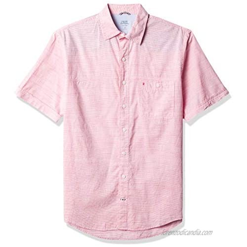IZOD Men's Big & Tall Big Saltwater Dockside Chambray Short Sleeve Button Down Solid Shirt  Claret Red  XX-Large Tall