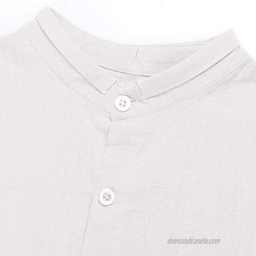 PASLTER Mens Casual Short Sleeve Shirts Linen Cotton Button Up Shirt Casual Beach Hawaiian Yoga Shirts