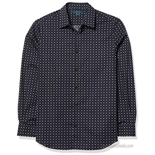 Perry Ellis Men's Dainty Floral Dot Print Long Sleeve Button-Down Stretch Shirt with Collar Stays