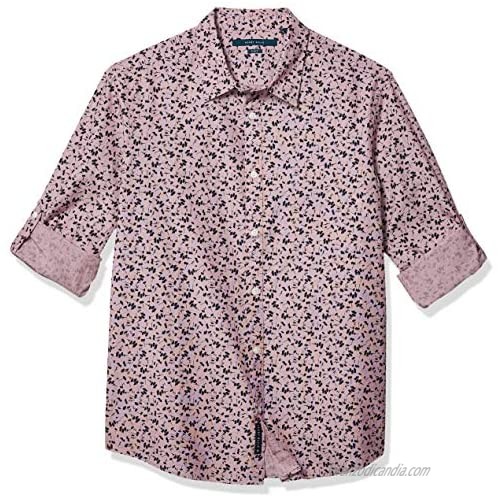 Perry Ellis Men's Floral End Untucked Roll Sleeve Button-Down Shirt