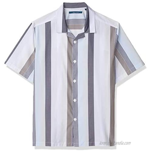 Perry Ellis Men's Wide Vertical Stripe Short Sleeve Button-Down Shirt