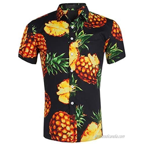 QZH.DUAO Men's Short Sleeve Floral Aloha Hawaiian Shirt