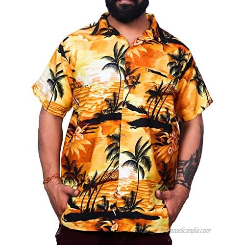 Virgin Crafts Hawaiian Shirt for Men Aloha Beach Yellow 4XL