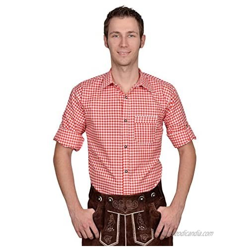 Authentic Bavarian Trachten Shirt Gingham Checkered White red for Leather Trousers