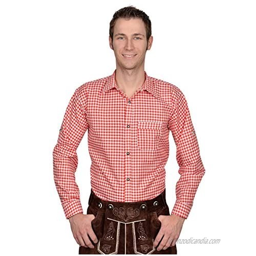 Authentic Bavarian Trachten Shirt Gingham Checkered White red for Leather Trousers