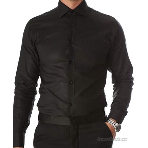 Ferrecci Men's Venice Slim Fit Pique Lay Down Collar Formal Dress Shirt