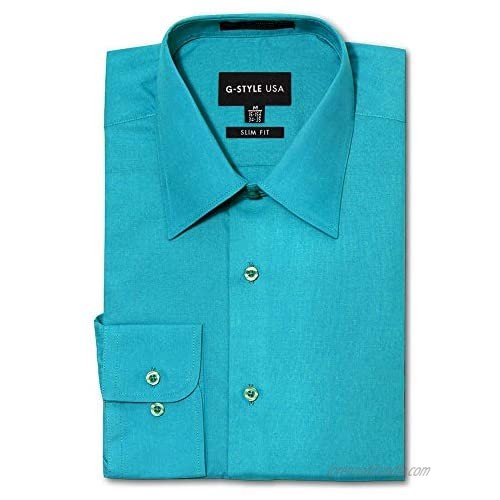 G-Style USA Men's Slim Fit Dress Shirt - Turquoise - XL/17-17.5/36-37