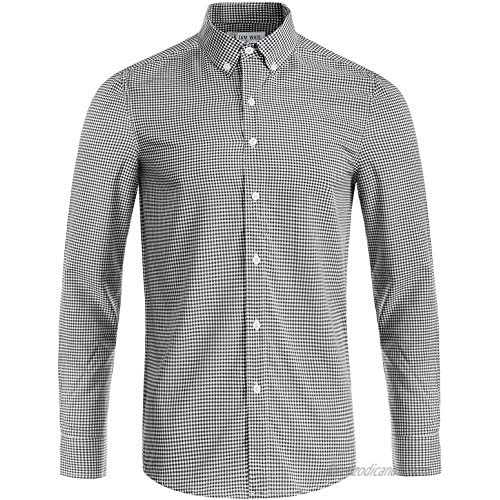 TAM WARE Men's Casual Checkered Long Sleeve Winkle-Free Button Down Dress Shirt