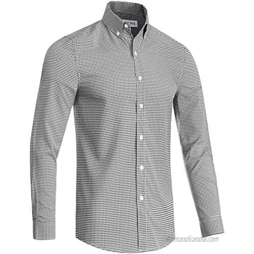 TAM WARE Men's Casual Checkered Long Sleeve Winkle-Free Button Down Dress Shirt