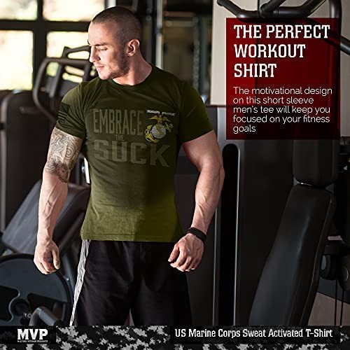 Military Veteran Products USMC T-Shirt – Embrace The Suck – Sweat Activated – Fabric