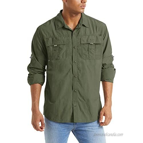 TACVASEN Men's Quick Dry Work Shirts Long Sleeve Tactical Training Hiking Cargo Shirts with Pockets